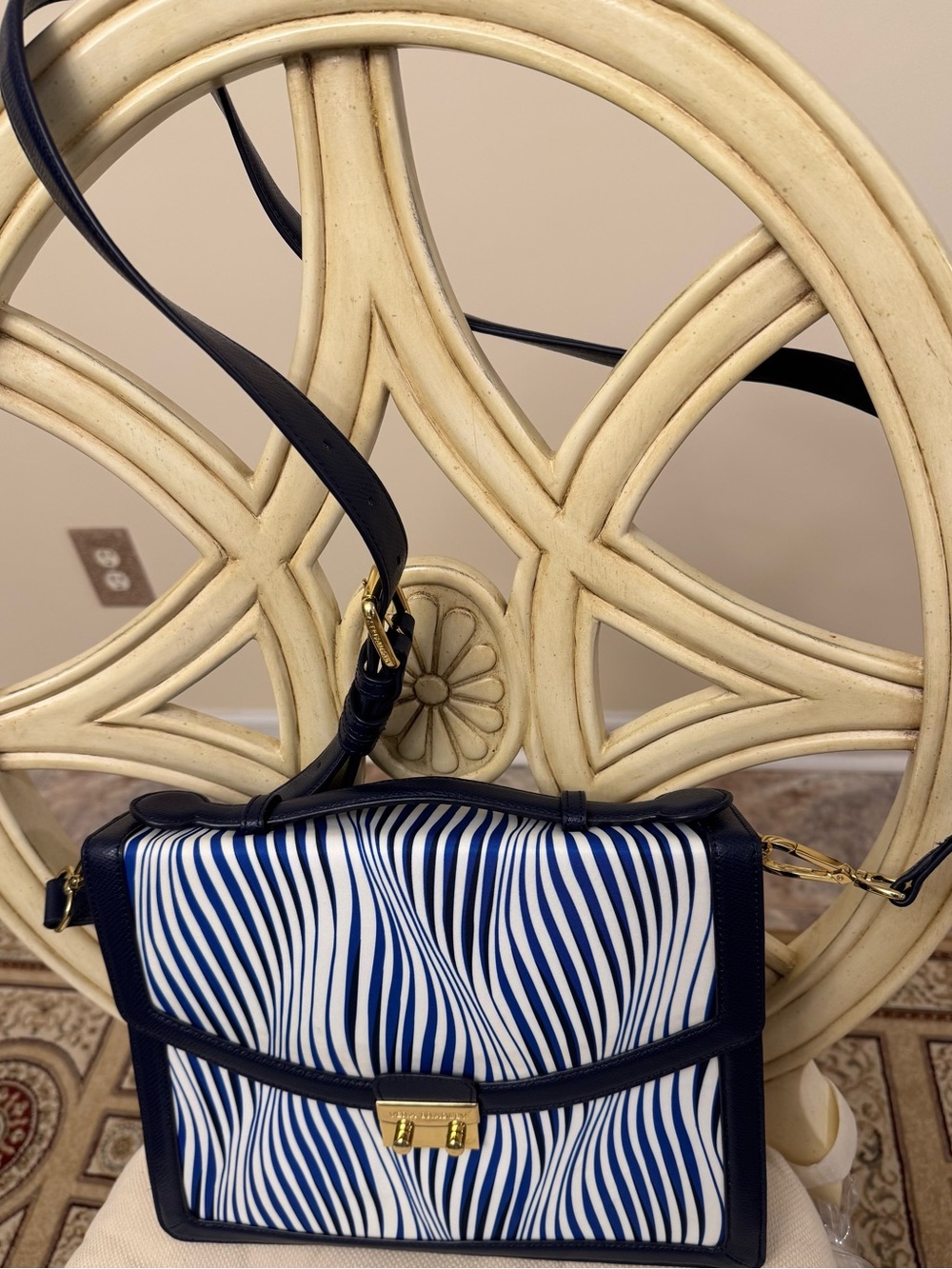 Vera Bradley Navy & White Wave-Print Crossbody Satchel